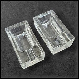 Vintage MCM Clear Block Ice Cigarette Holder Ashtray Made In Italy Set Of 2